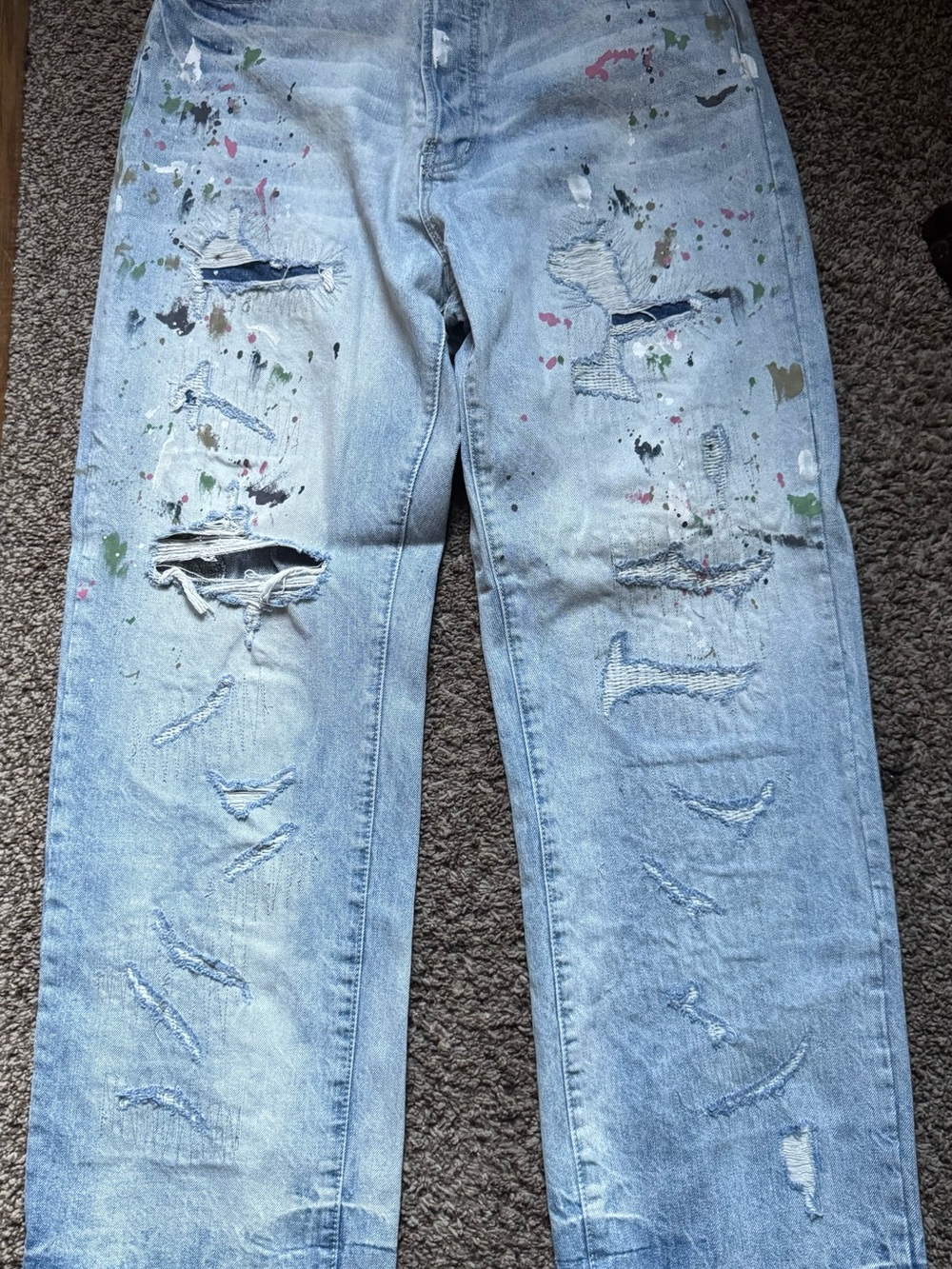 MNML Light Blue Distressed Paint-Splatter Jeans